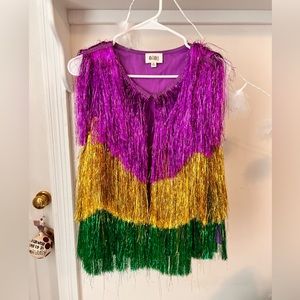 Like New Bibi Mardi Gras Metallic Fringe Vest